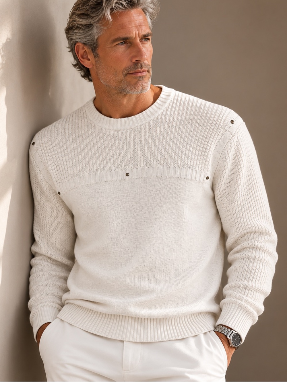 CLAUDE MONTANA Men's Crewneck Knit Sweater - Cream VTG